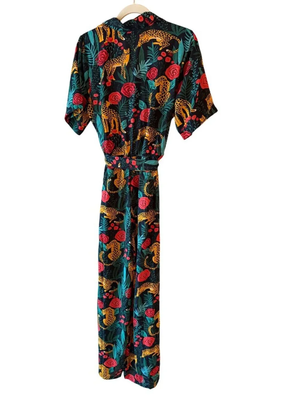 America & Beyond Womens Jaguar Paradise Animal Print Jumpsuit Size XL Black New - Picture 4 of 11